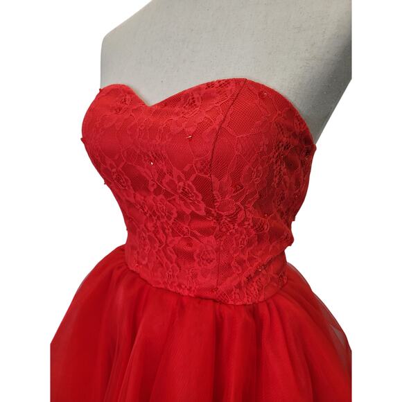 NWT Strapless Bright Red Sweetheart Hoco Short Cocktail Dress Corset Back - Picture 8 of 11